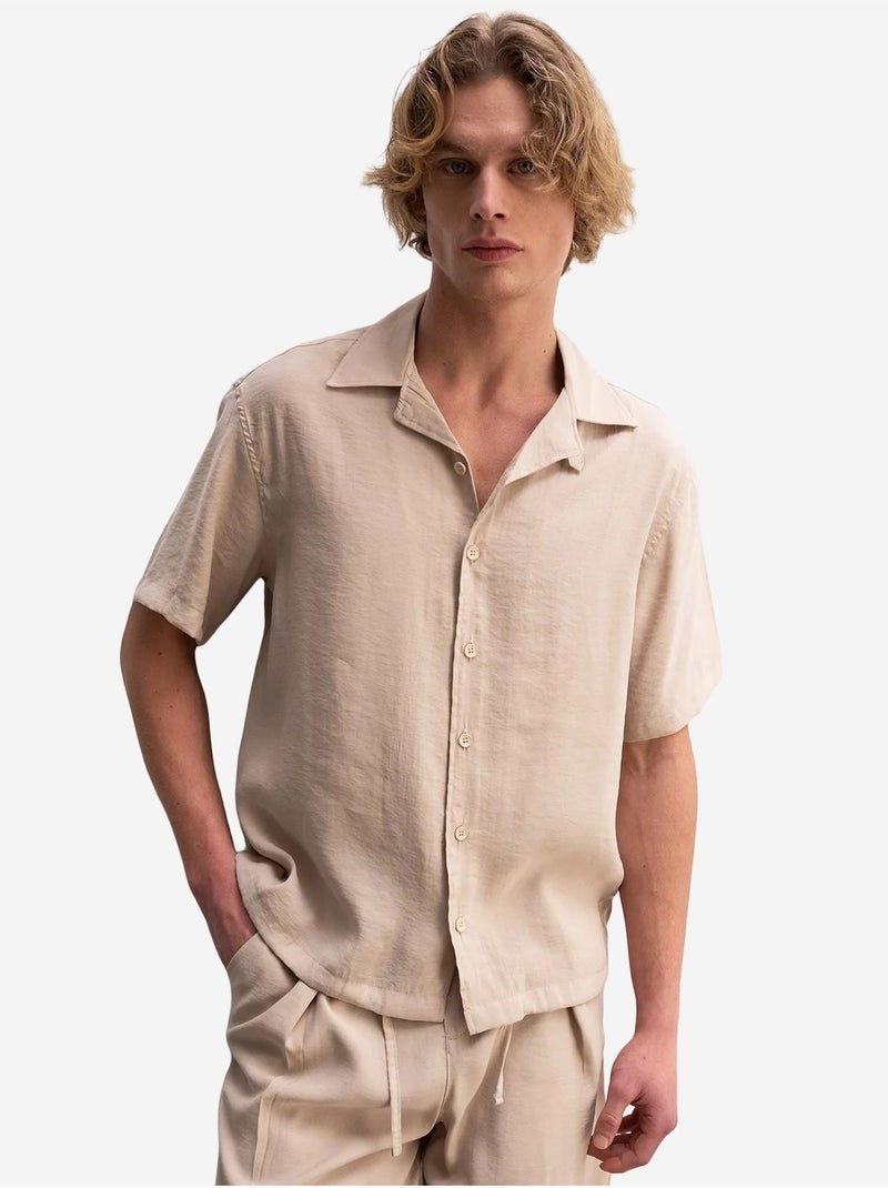 Giesto chemise tissée à manches courtes coupe décontractée avec détail nouée Beige naturel - Kiabi