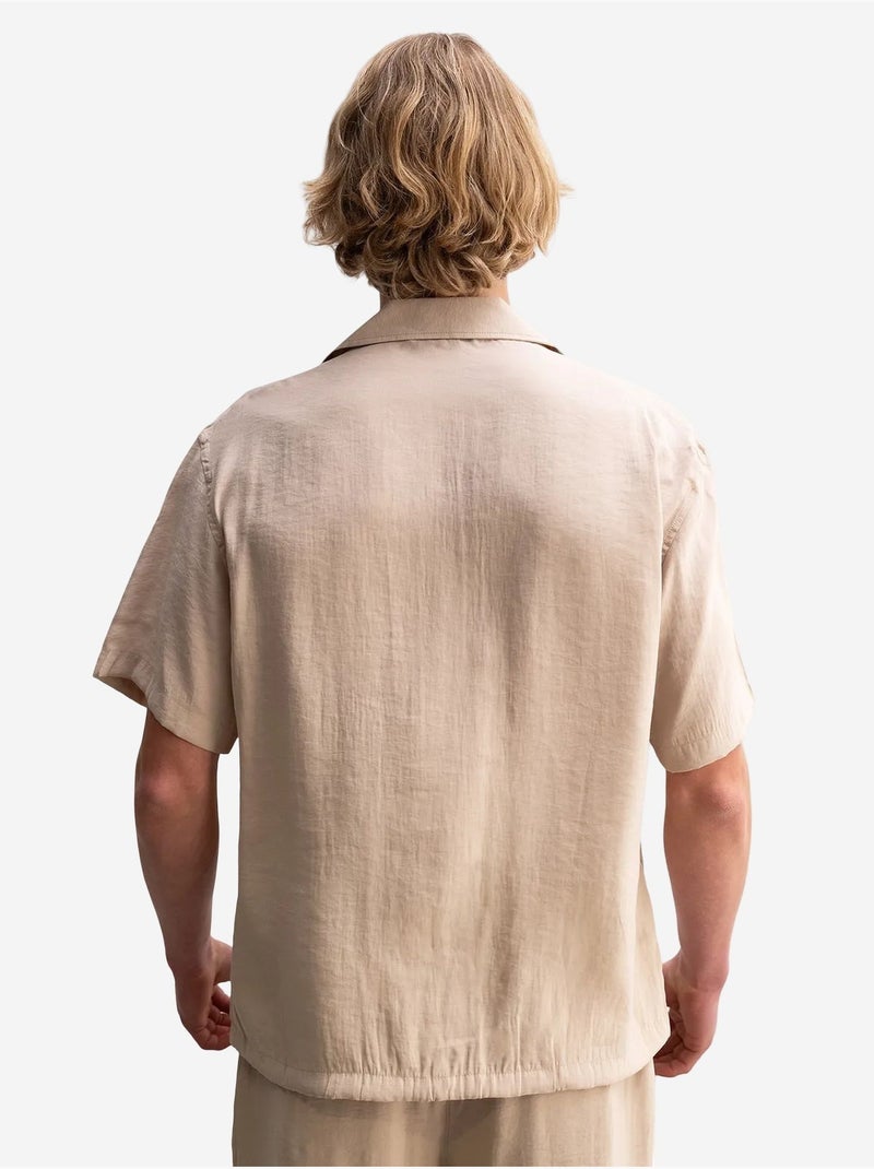 Giesto chemise tissée à manches courtes coupe décontractée avec détail nouée Beige naturel - Kiabi