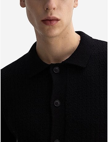 Giesto polo à manches courtes en maille texturée pour homme