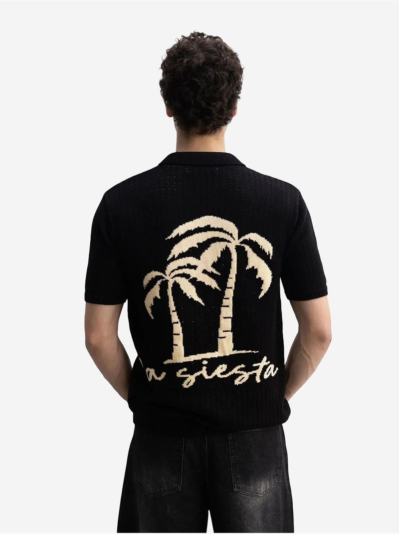 Giesto polo à manches courtes en maille texturée pour homme Noir - Kiabi