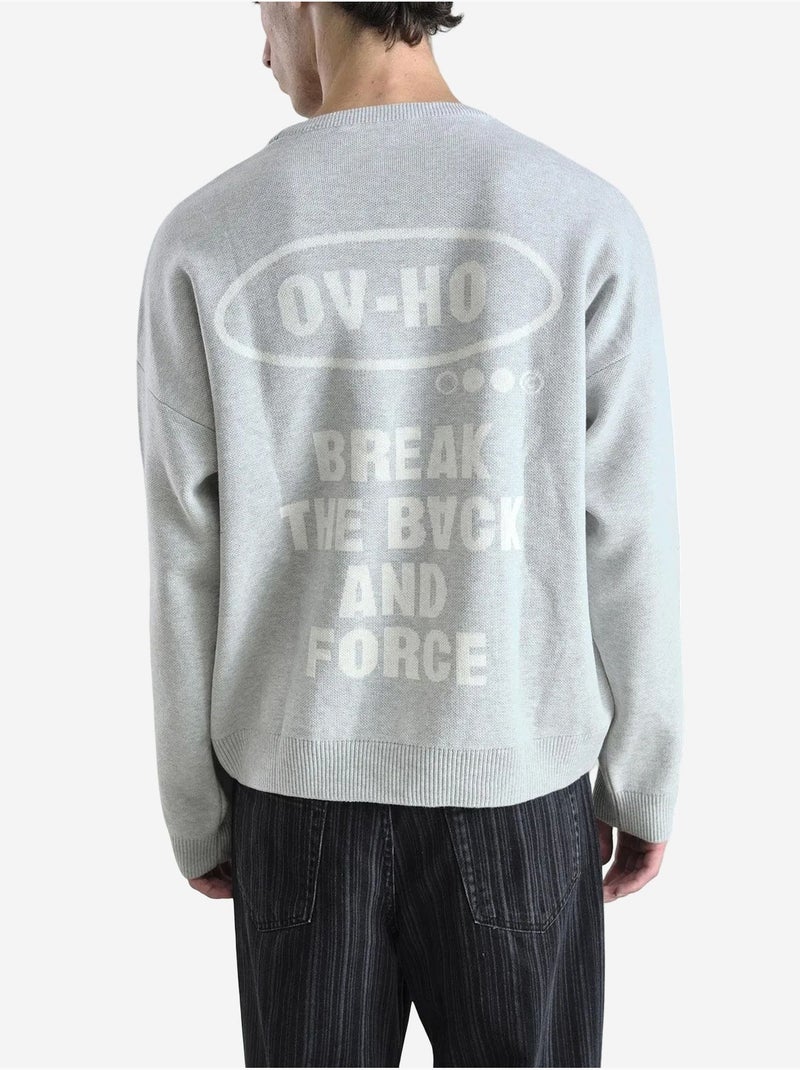 Giesto pull à col rond en coton avec imprimé texte Gris clair - Kiabi