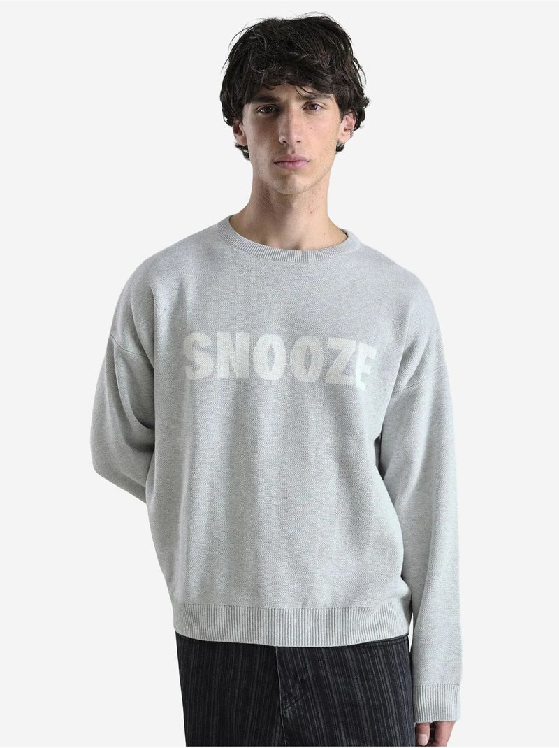 Giesto pull à col rond en coton avec imprimé texte Gris clair - Kiabi