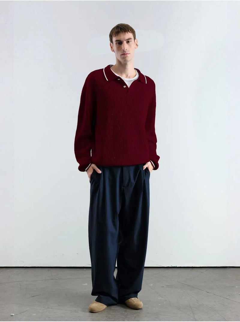 Giesto pull polo en coton côtelé pour homme Rouge bordeaux - Kiabi