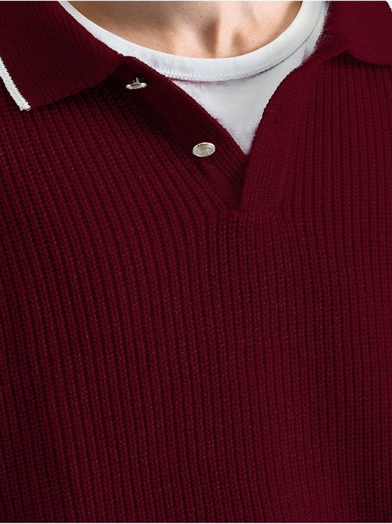 Giesto pull polo en coton côtelé pour homme Rouge bordeaux - Kiabi