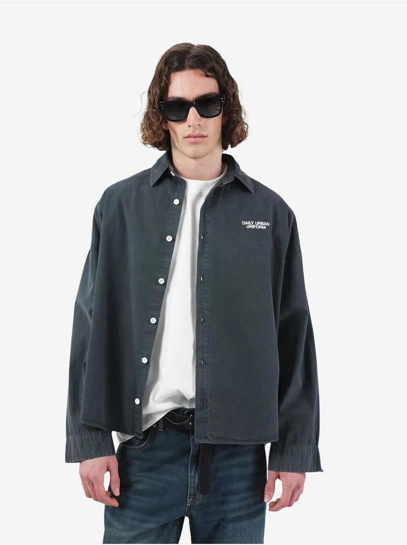 Giesto surchemise courte en popeline de coton oversize Gris foncé - Kiabi
