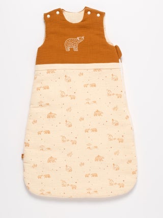Gigoteuse bébé hiver broderie ours en double gaze de coton - SAUTHON