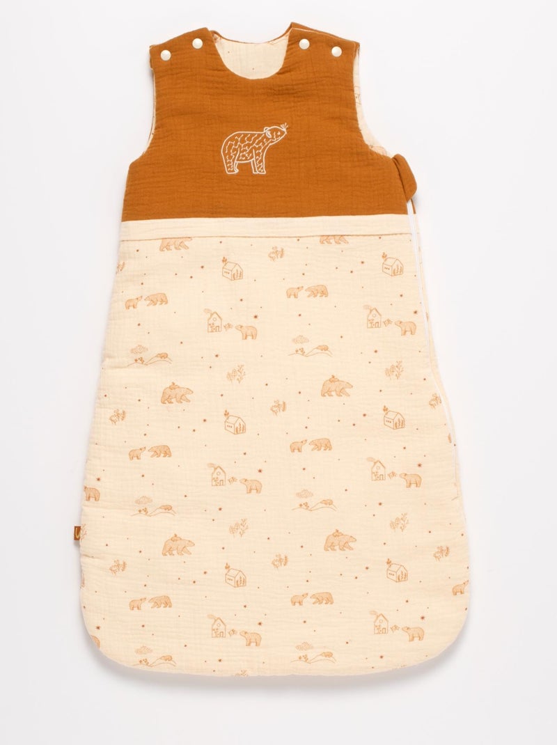 Gigoteuse bébé hiver broderie ours en double gaze de coton - SAUTHON Beige - Kiabi