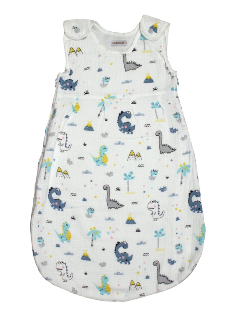 Gigoteuse Naissance Mousseline Légère "DINO" LES CHATOUNETS Blanc Bleu - Kiabi