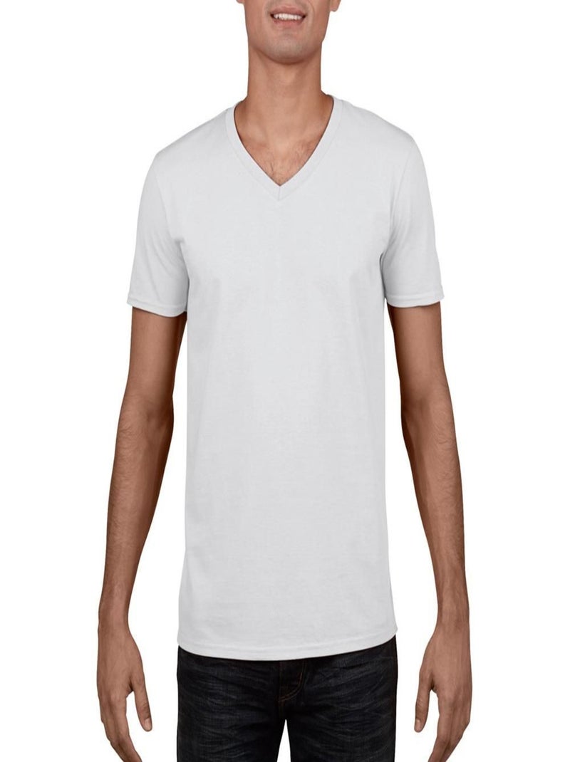 Gildan - T-shirt à manches courtes et col en V Blanc - Kiabi