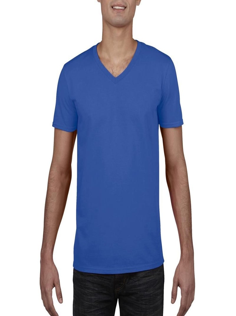 Gildan - T-shirt à manches courtes et col en V Bleu roi - Kiabi