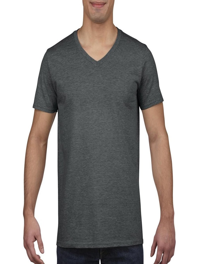 Gildan - T-shirt à manches courtes et col en V Gris Gris - Kiabi