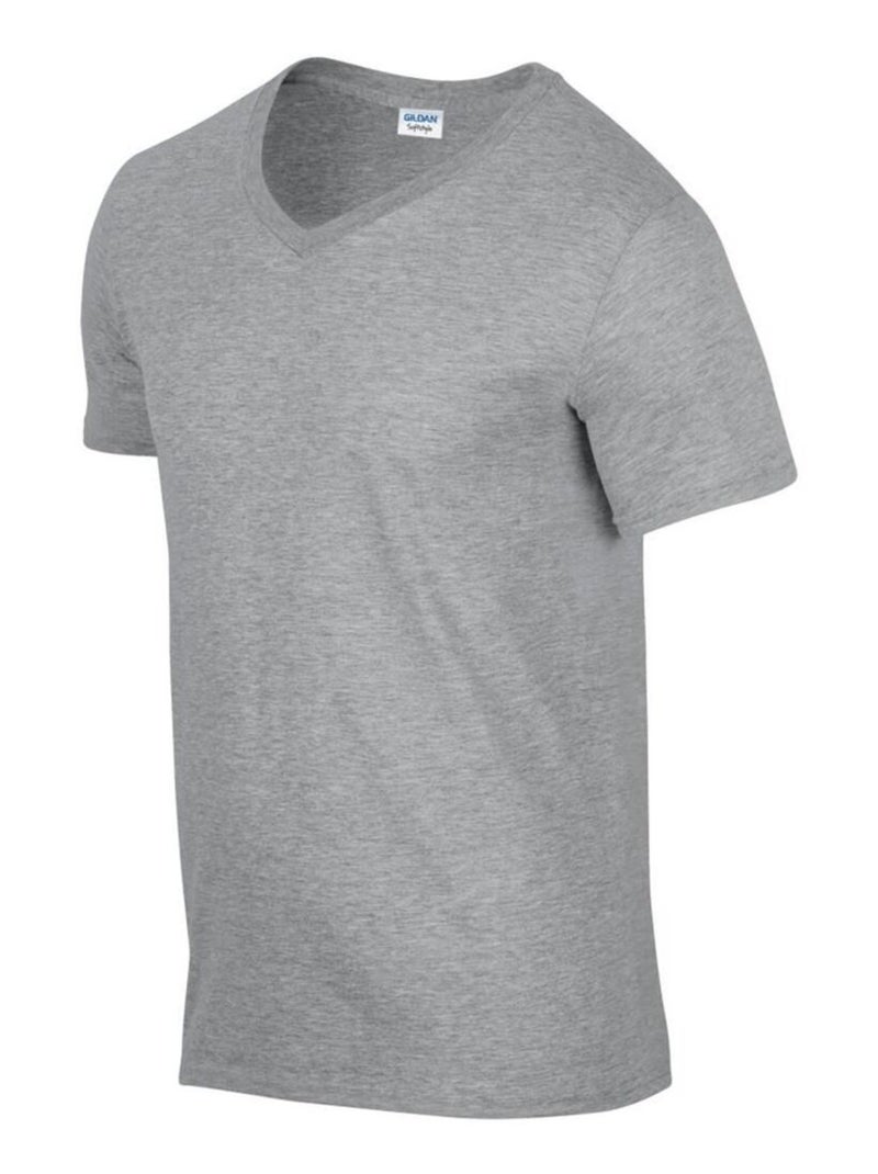 Gildan - T-shirt à manches courtes et col en V Gris moyen - Kiabi