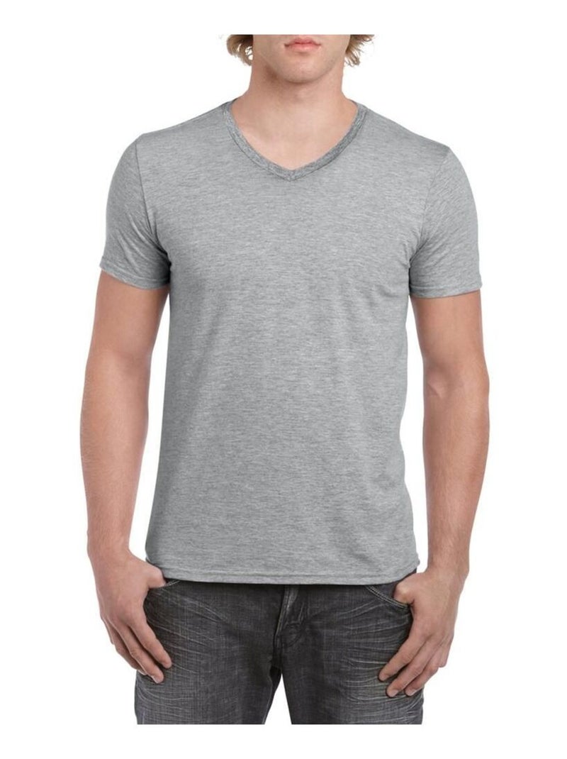 Gildan - T-shirt à manches courtes et col en V Gris moyen - Kiabi