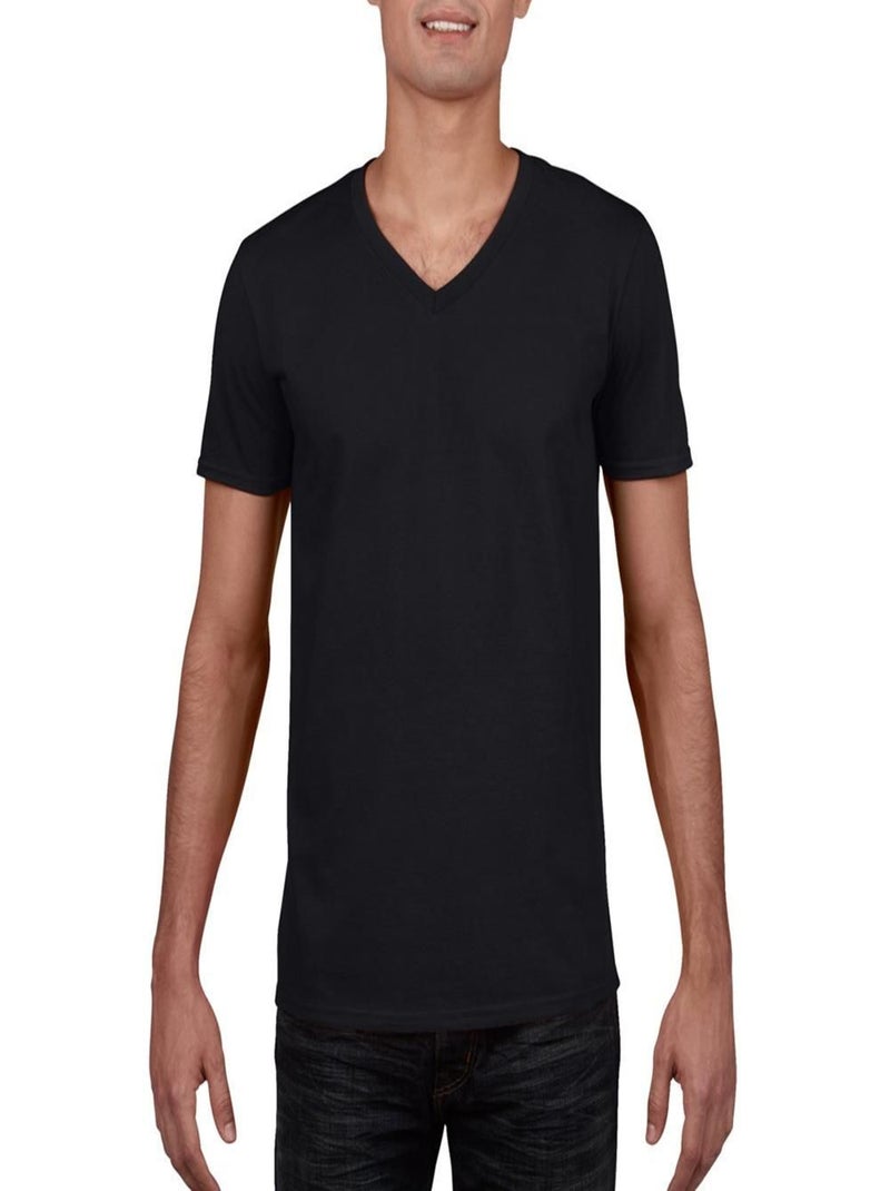 Gildan - T-shirt à manches courtes et col en V Noir - Kiabi