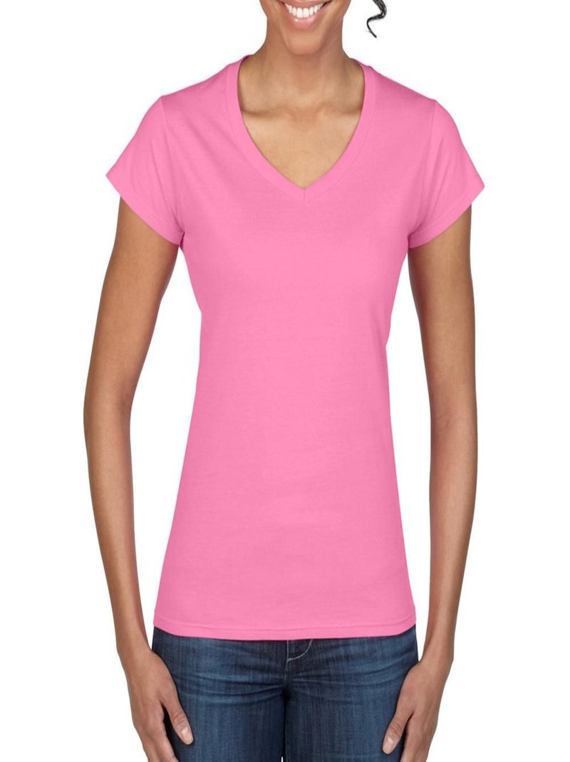 Gildan - T-shirt à manches courtes et col en V Rose foncé - Kiabi