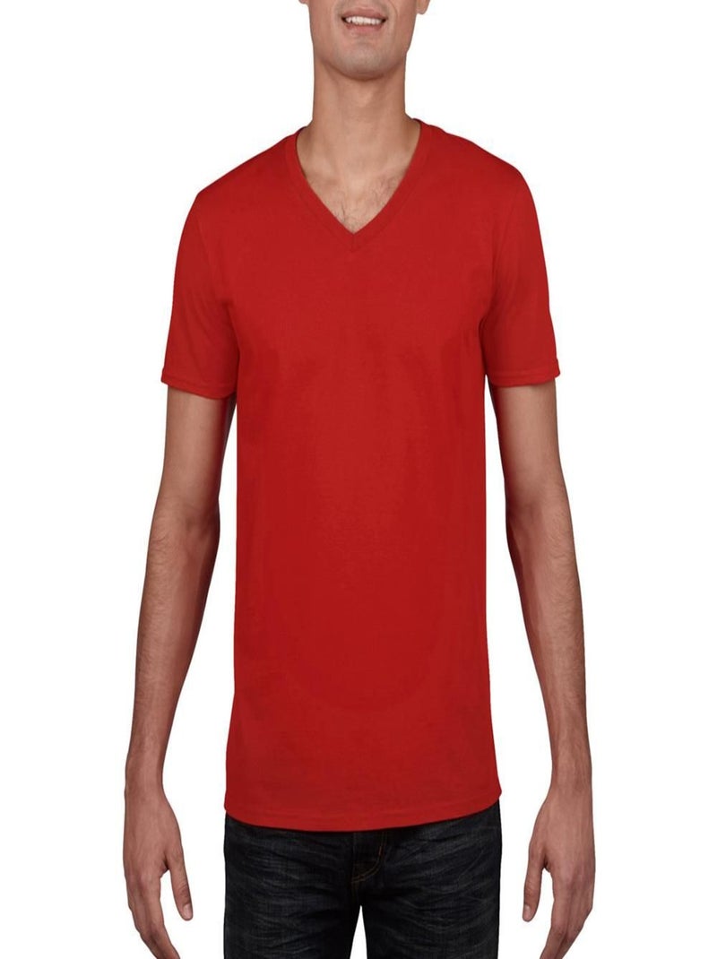Gildan - T-shirt à manches courtes et col en V Rouge - Kiabi