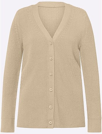 Veste en tricot avec col V et manches longues à motif côtelé - Taille standard - Moda Vilona