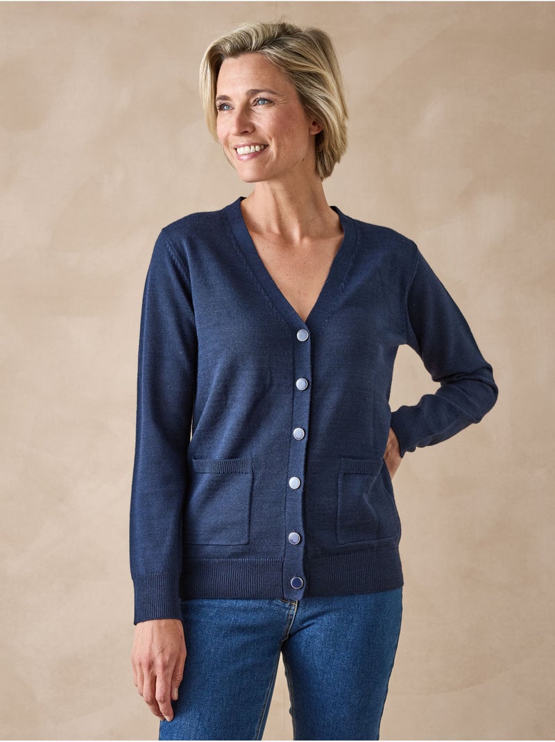 Gilet 50% laine mérinos - DAXON Bleu marine - Kiabi