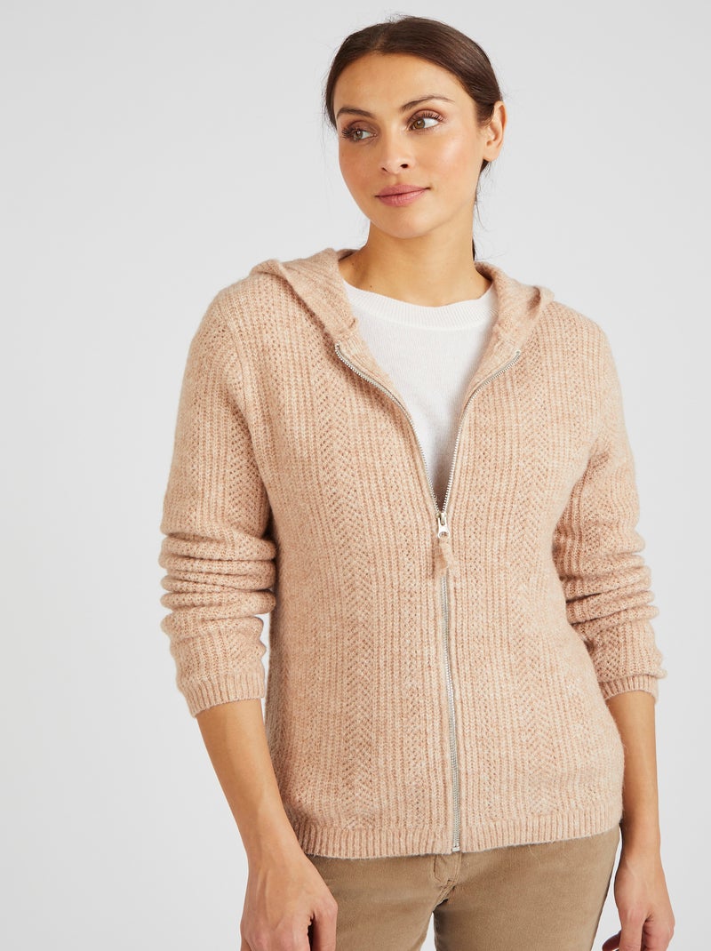 Gilet à capuche avec laine et alpaga - Damart Beige chiné - Kiabi