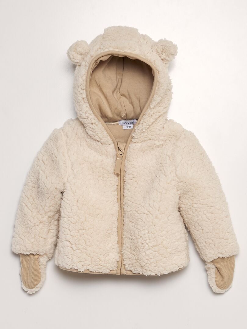 Gilet à capuche avec moufles en sherpa Beige - Kiabi