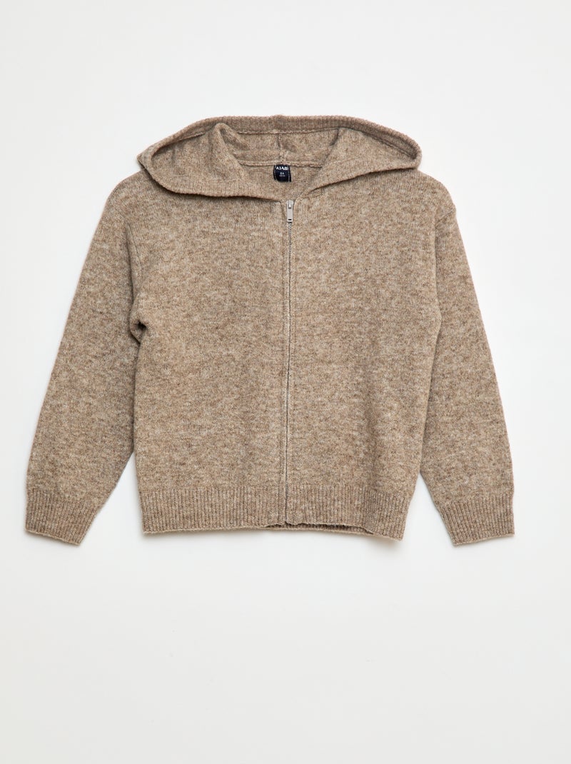 Gilet à capuche en maille chinée Beige - Kiabi