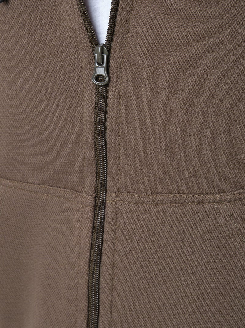 Gilet à capuche en maille piquée Kaki - Kiabi