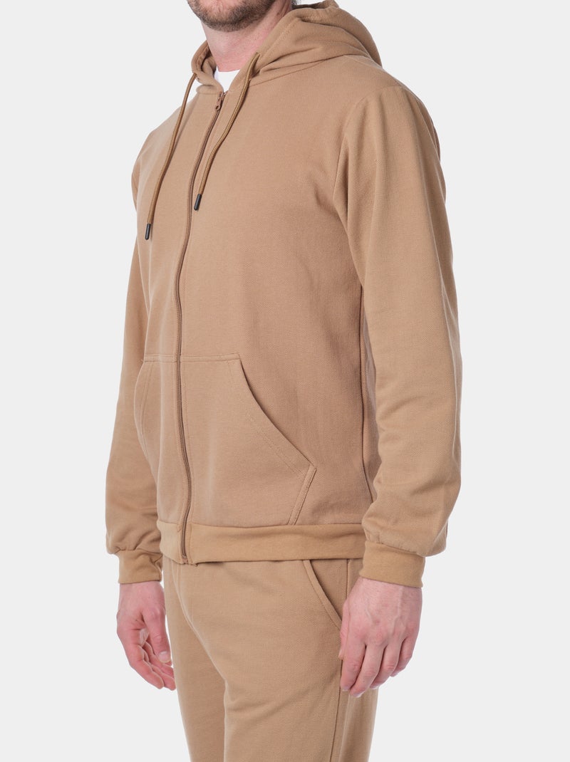 Gilet à capuche en maille piquée Taupe - Kiabi