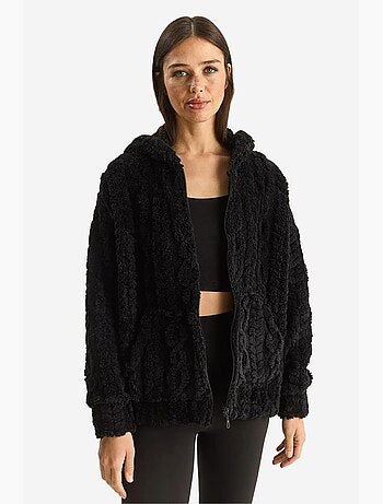 Gilet à capuche en maille texturée avec fermeture éclair lucci