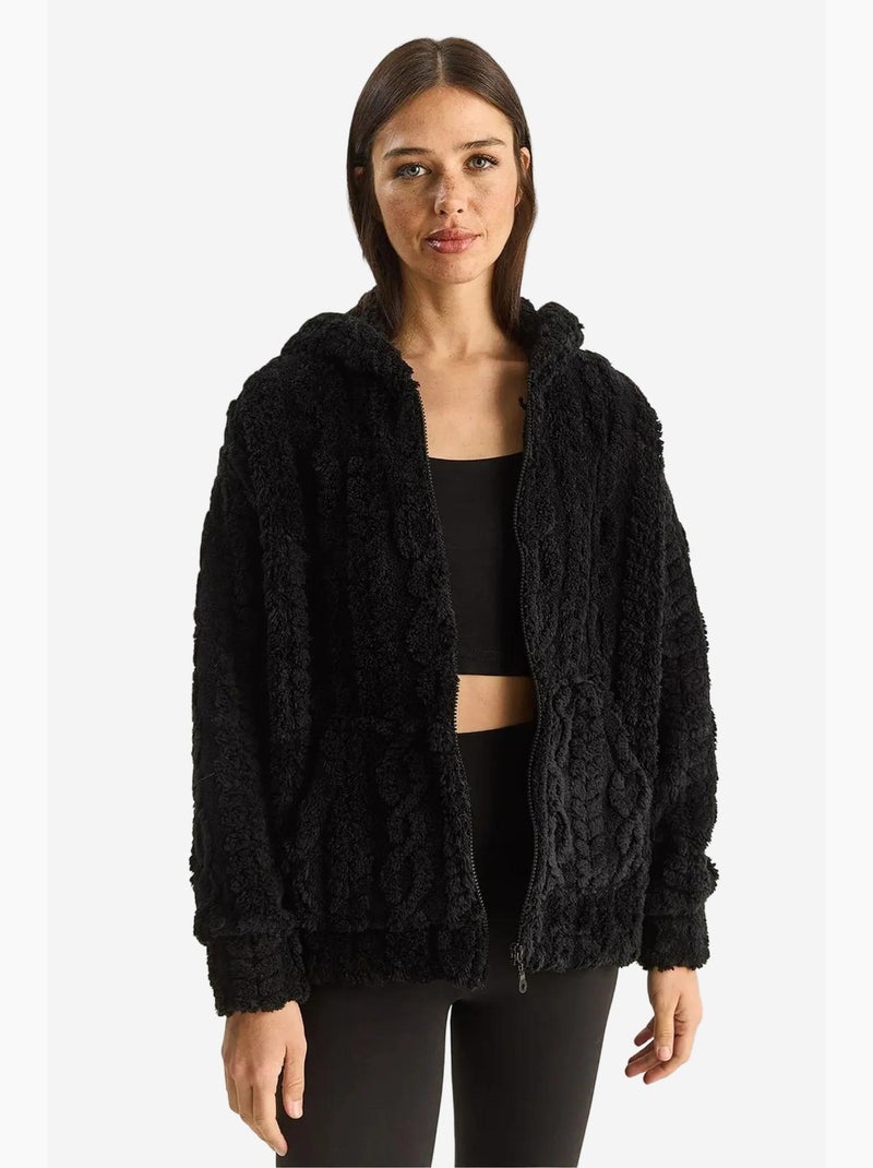 Gilet à capuche en maille texturée avec fermeture éclair lucci Noir - Kiabi