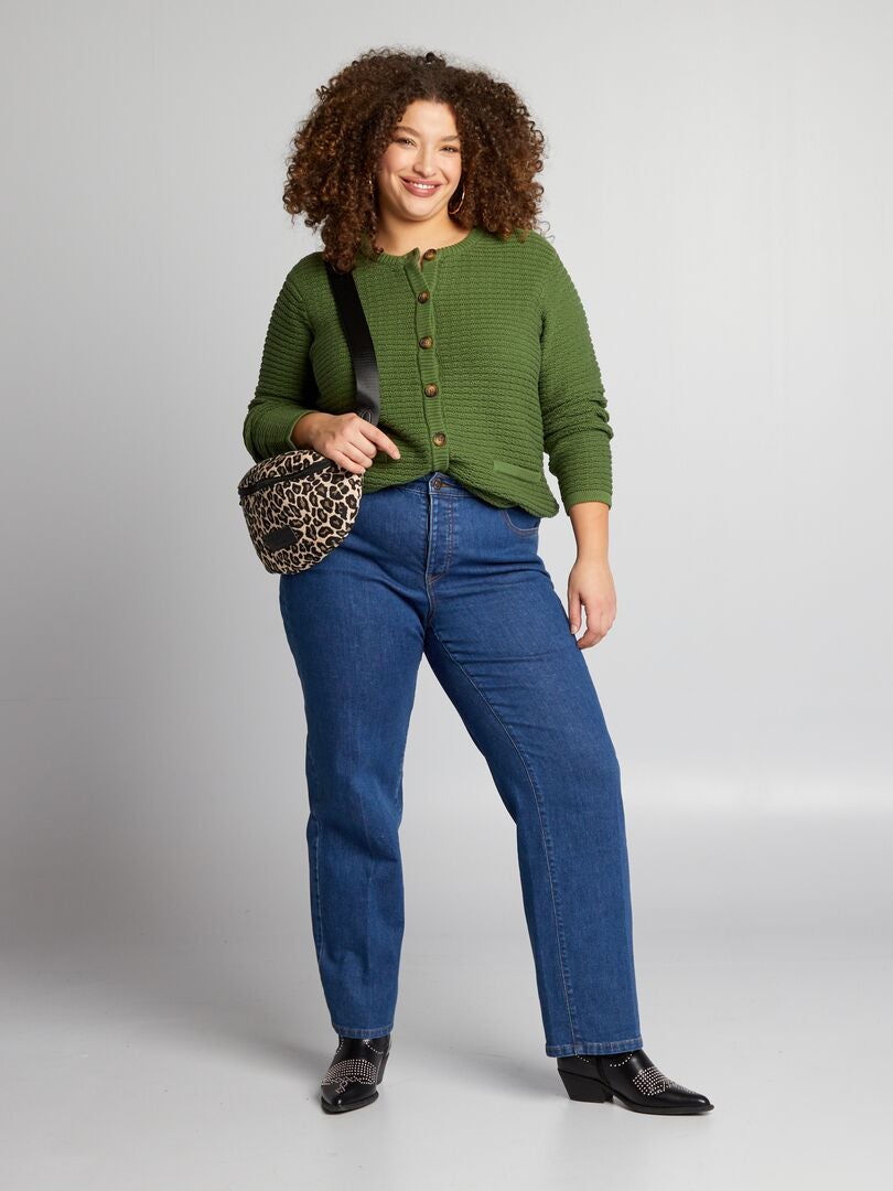 Pull rayé à col rond - Vert - - 9.00