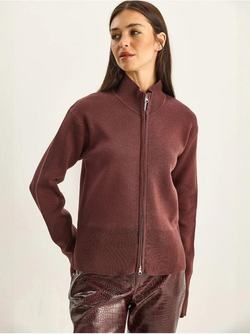 Gilet à col roulé mi-long en maille côtelée avec fermeture éclair lucci Rouge bordeaux - Kiabi