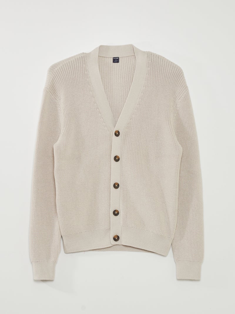 Gilet à col V en maille Beige - Kiabi