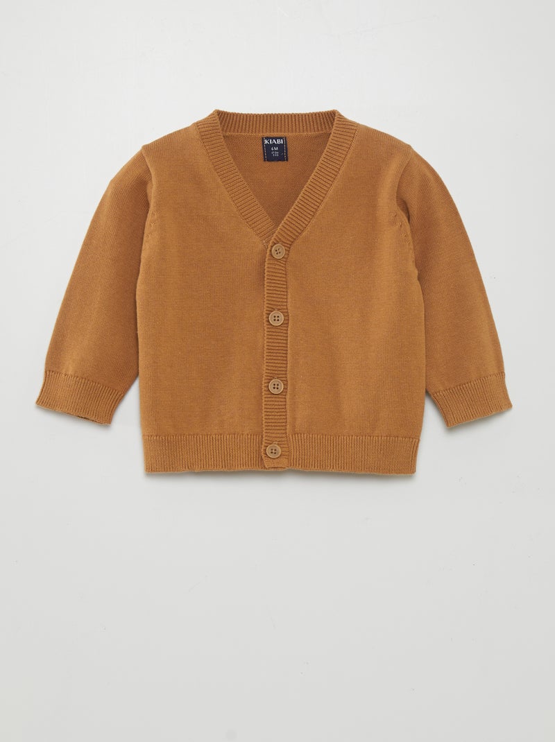 Gilet à col V en maille légère Camel - Kiabi