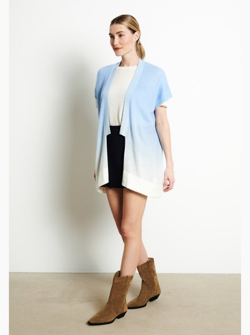 Gilet à manches courtes femme 100% cachemire déjaugé tye & dye - AVA 11A Blanc Ecru - Kiabi