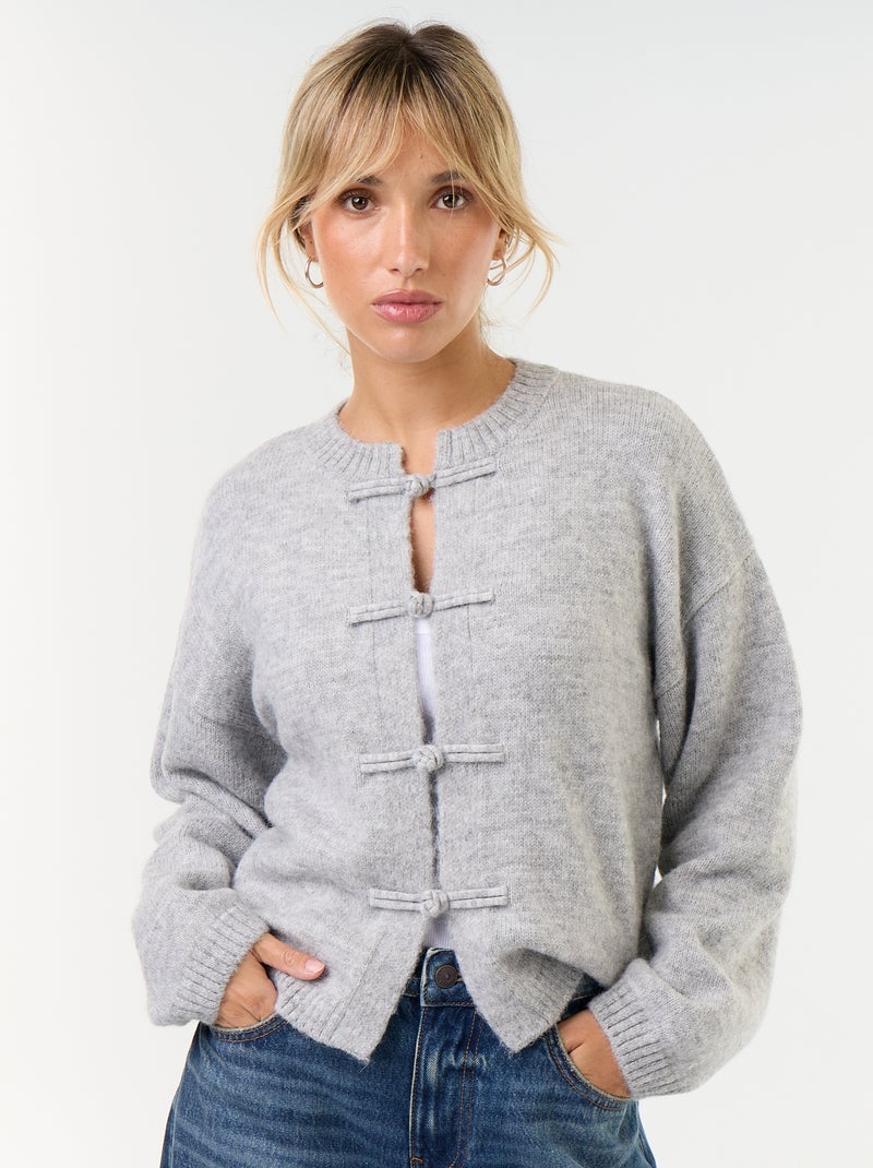 Gilet à manches longues avec boutonnage mandarin Gris - Kiabi