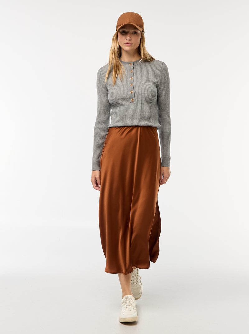 Gilet à manches longues en maille côtelée Gris - Kiabi