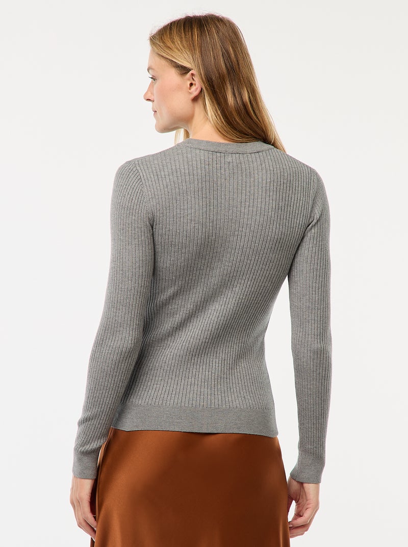 Gilet à manches longues en maille côtelée Gris - Kiabi