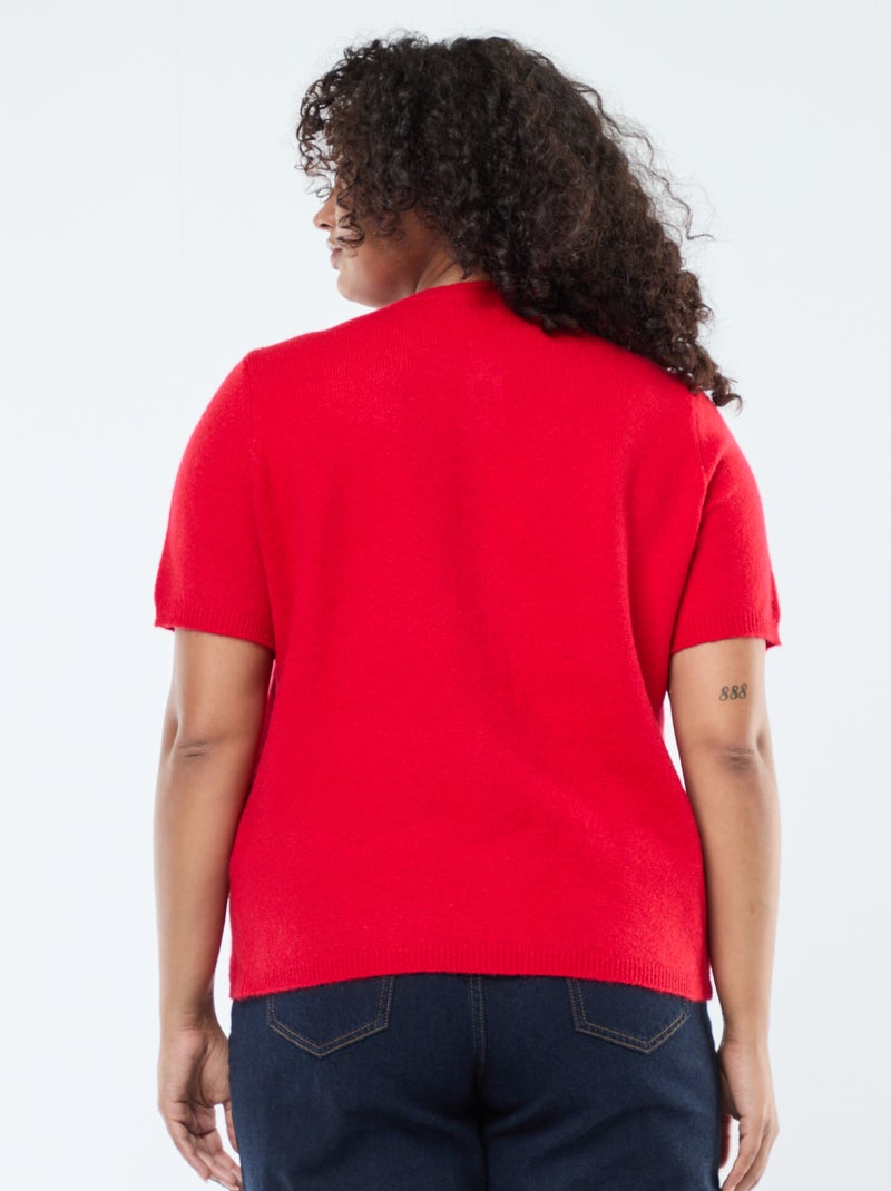 Gilet à manches manches courtes avec broderies fleurs à l'épaule Rouge - Kiabi