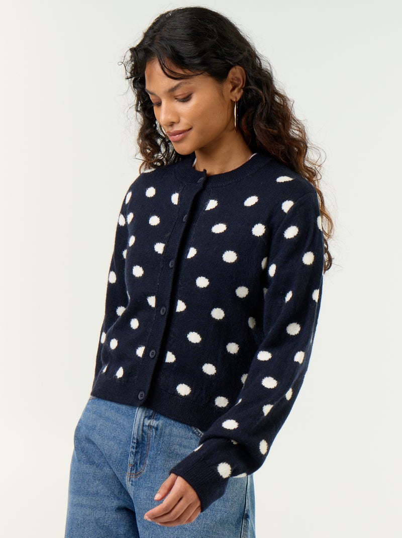 Gilet à pois et à manches longues Bleu - Kiabi
