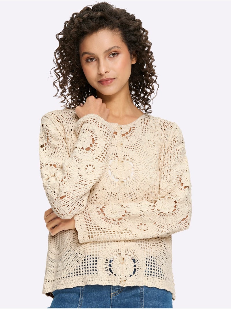 Gilet ajouré aspect crochet - taille standard - helline Ivoire - Kiabi