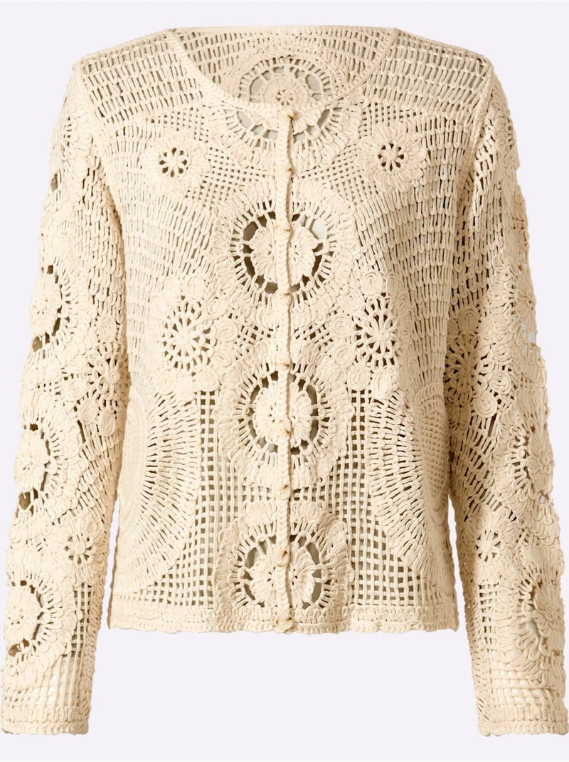 Gilet ajouré aspect crochet - taille standard - helline Ivoire - Kiabi