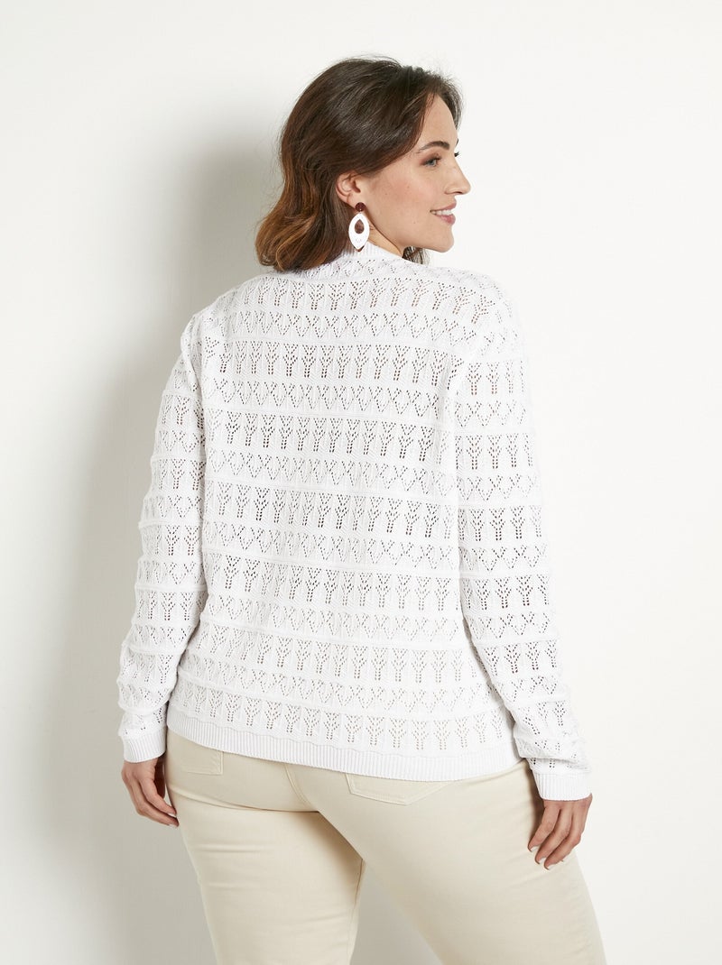 Gilet ajouré col V boutonné coton mélangé - Afibel Blanc - Kiabi