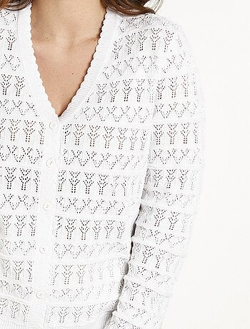 Gilet ajouré col V boutonné coton mélangé