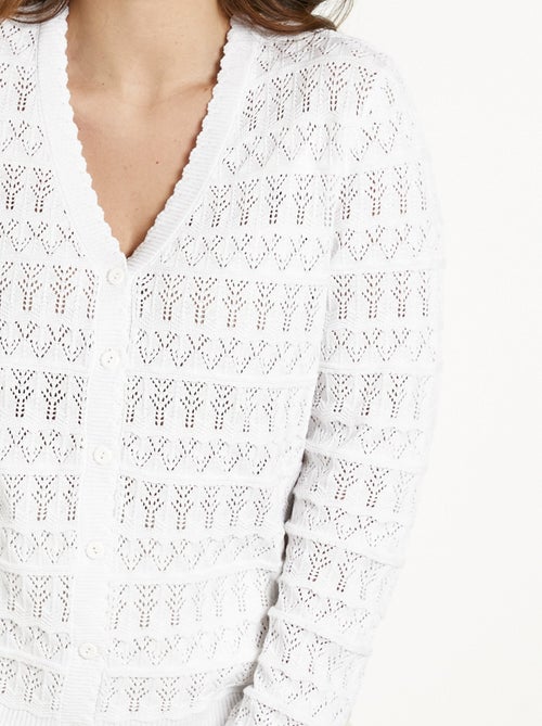 Gilet ajouré col V boutonné coton mélangé - Kiabi