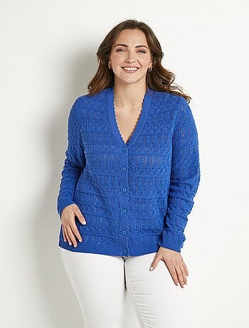 Gilet ajouré col V boutonné coton mélangé
