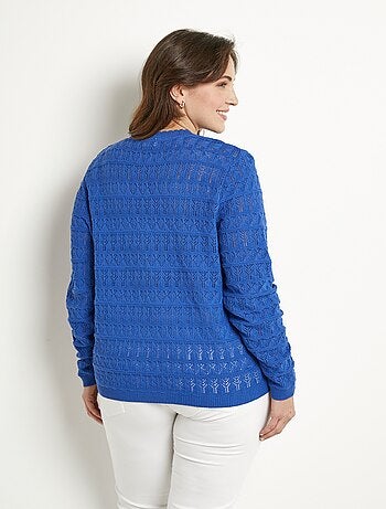 Gilet ajouré col V boutonné coton mélangé