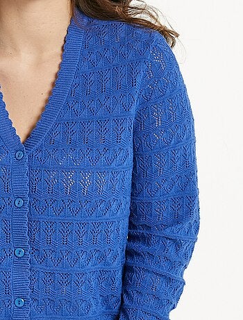 Gilet ajouré col V boutonné coton mélangé