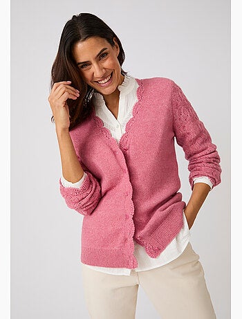 Gilet ajouré, finition effet crochet mélange laine et alpaga - Damart