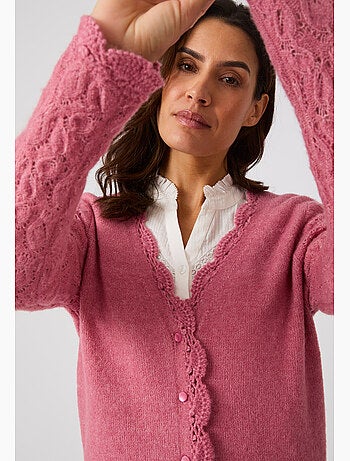 Gilet ajouré, finition effet crochet mélange laine et alpaga - Damart
