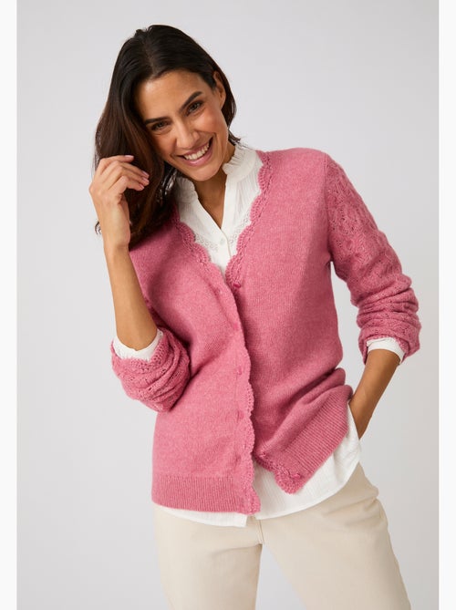 Gilet ajouré, finition effet crochet mélange laine et alpaga - Damart - Kiabi